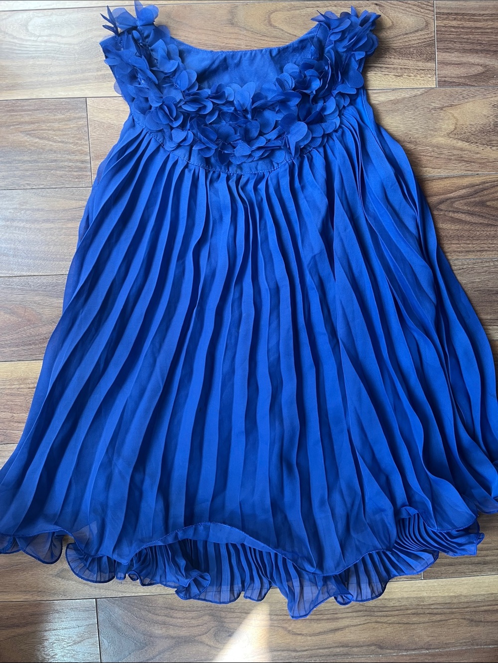 Pleated Floral Women's Dress Royal Blue Summer Flowy Size Small Sleeveless Cute